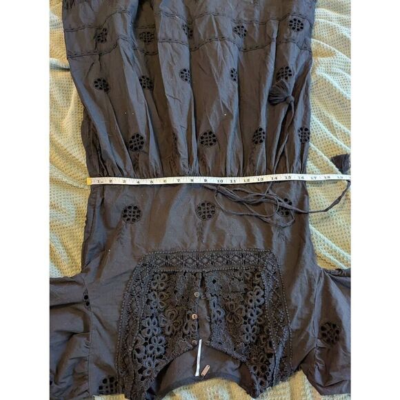 Free People Women's S Black Crocheted Lace Detail Cutout Long Sleeve Midi Dress - Picture 5 of 5